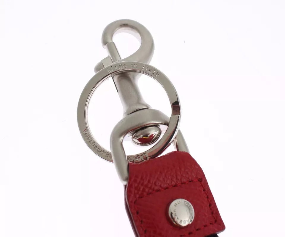 Dolce &amp; Gabbana Silver Brown Raffia Leather Clasp Finder Chain Keyring