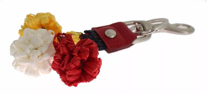 Dolce &amp; Gabbana Silver Brown Raffia Leather Clasp Finder Chain Keyring