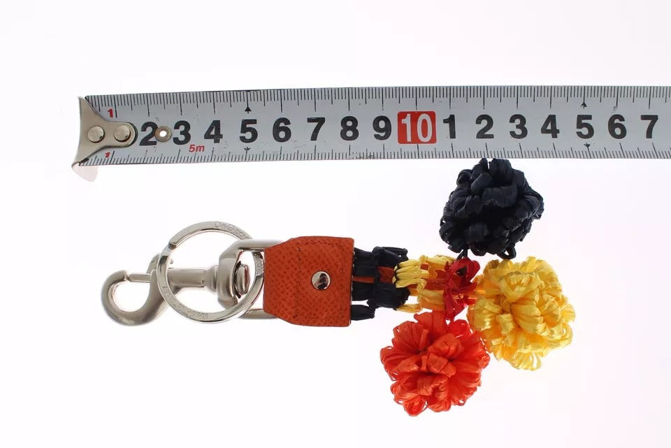 Dolce &amp; Gabbana Red Yellow Raffia Leather Clasp Finder Keyring Keychain