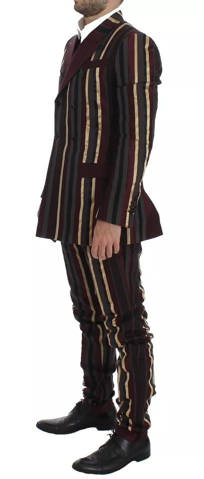Dolce &amp; Gabbana Multicolor Striped Runway 3 Piece Slim Fit Vest Suit
