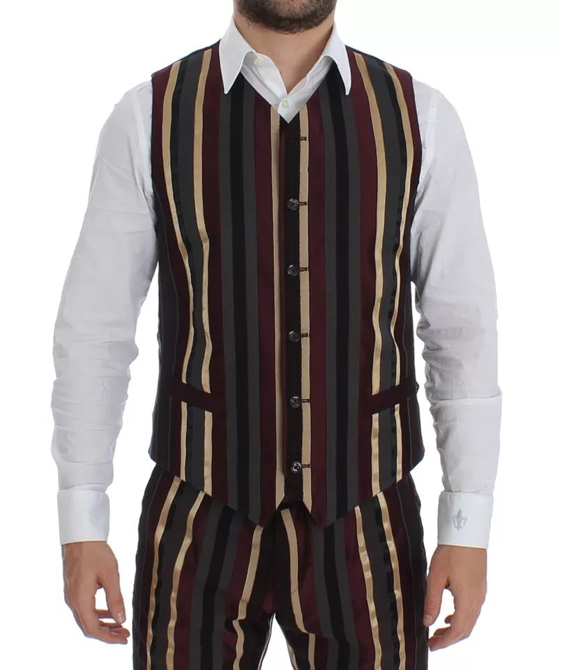Dolce &amp; Gabbana Multicolor Striped Runway 3 Piece Slim Fit Vest Suit