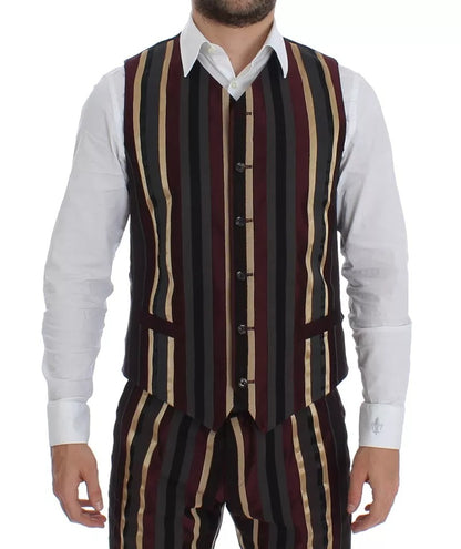 Dolce &amp; Gabbana Multicolor Striped Runway 3 Piece Slim Fit Vest Suit