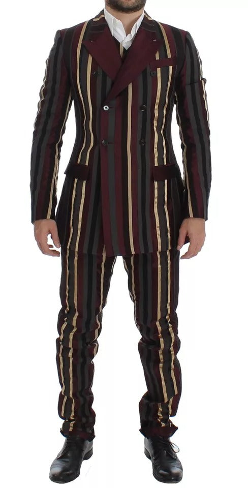 Dolce &amp; Gabbana Multicolor Striped Runway 3 Piece Slim Fit Vest Suit