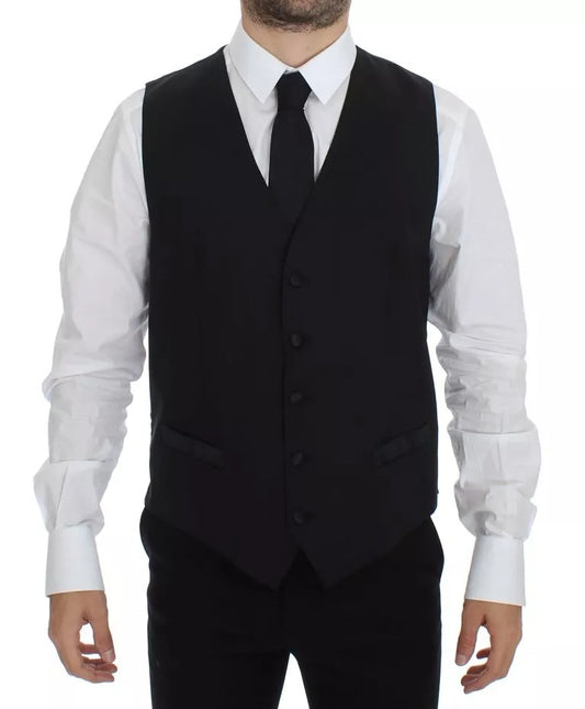 Dolce &amp; Gabbana Black Wool Silk Dress Gilet Jacket Vest