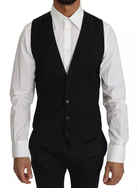 Dolce &amp; Gabbana Black Wool Logo Waistcoat Vest