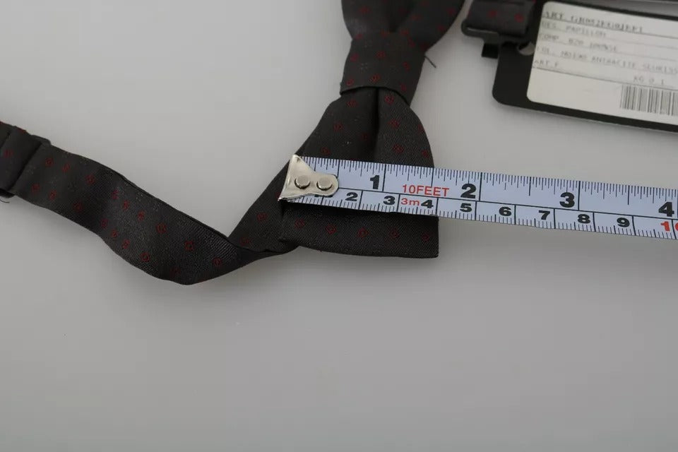 Dolce &amp; Gabbana Gray Dotted Silk Adjustable Neck Bow Tie