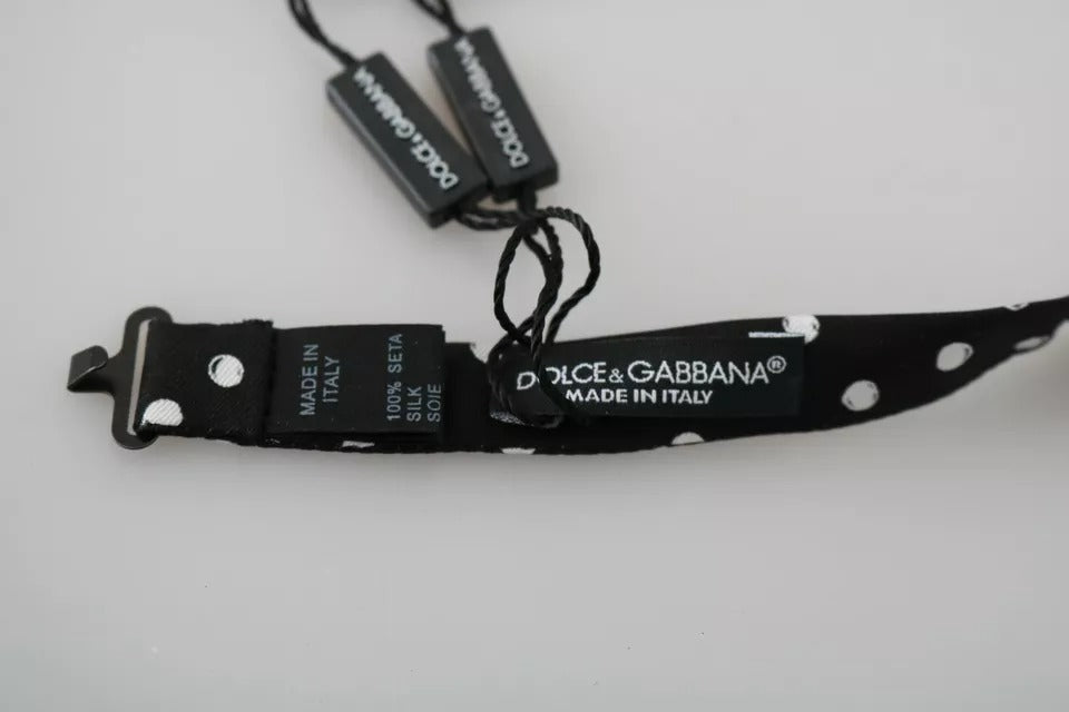 Dolce &amp; Gabbana Black Polka Dots Adjustable Neck Bow Tie