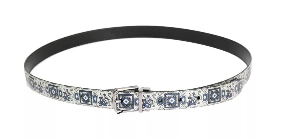 Dolce &amp; Gabbana White Blue Silk Bowtie Leather Belt Gift Box Set