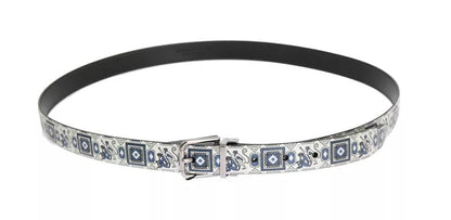 Dolce &amp; Gabbana White Blue Silk Bowtie Leather Belt Gift Box Set