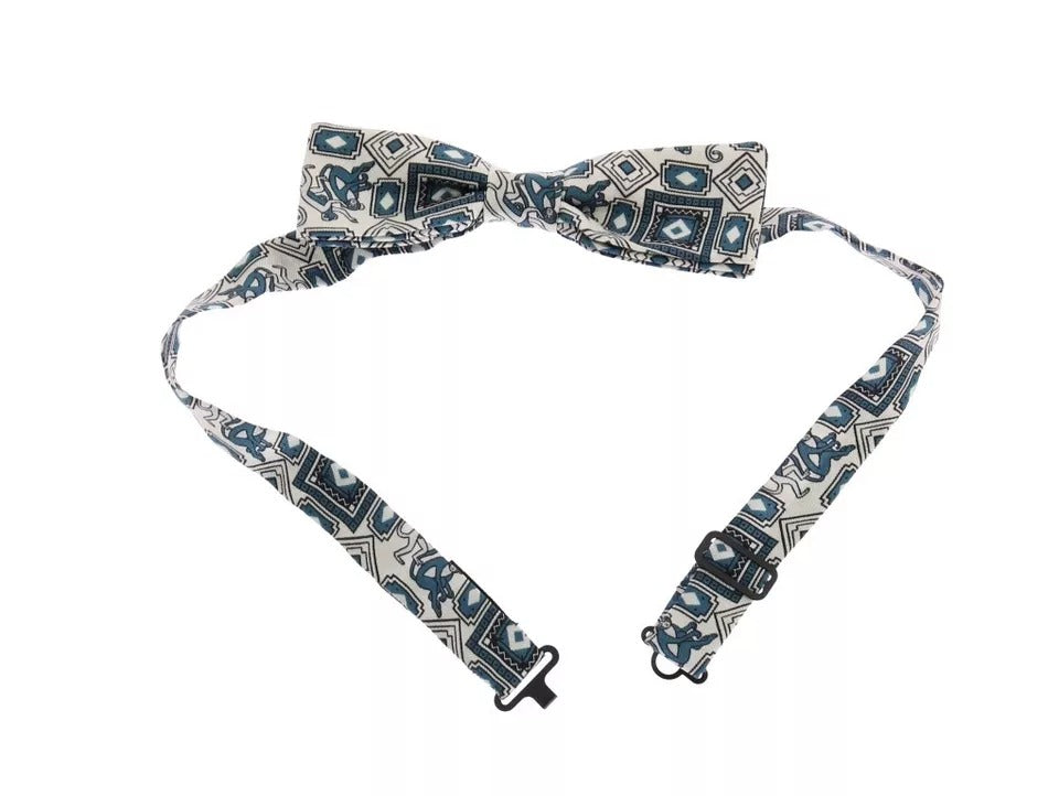 Dolce &amp; Gabbana White Blue Silk Bowtie Leather Belt Gift Box Set