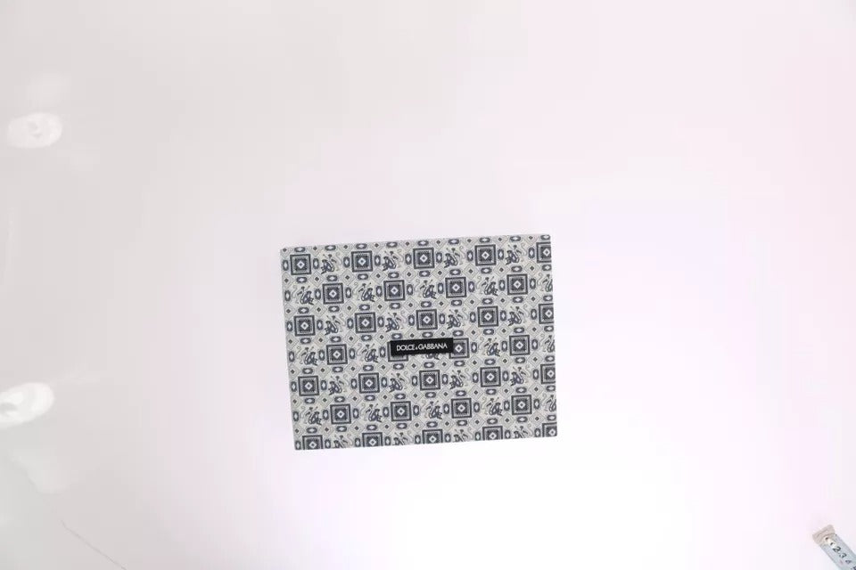 Dolce &amp; Gabbana White Blue Silk Bowtie Leather Belt Gift Box Set