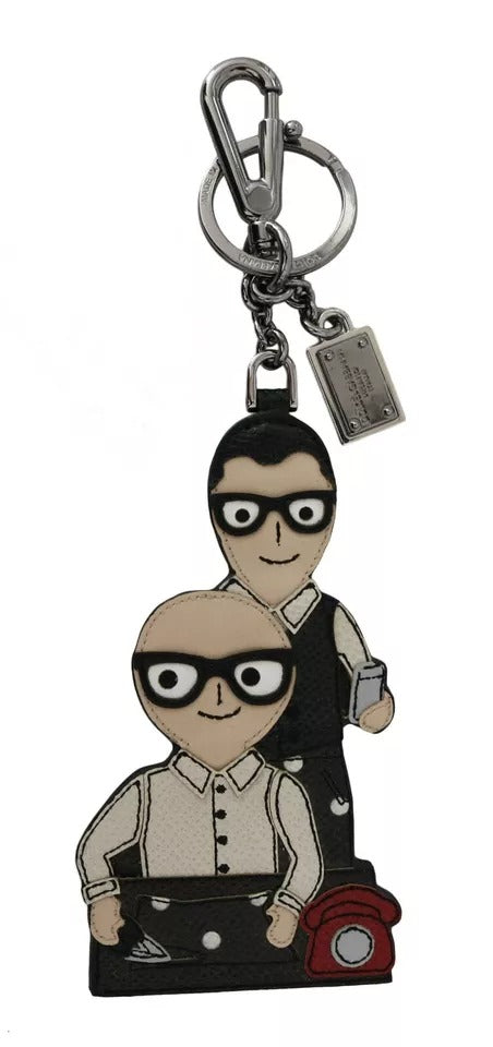 Dolce &amp; Gabbana Silver Leather Dominico Stefano #DGFAMILY Logo Badge Keychain