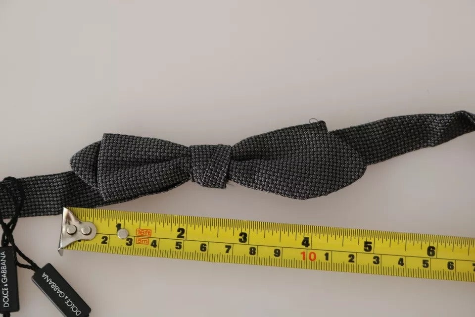Dolce &amp; Gabbana Gray Silk Patterned Mens Necktie Bow Tie