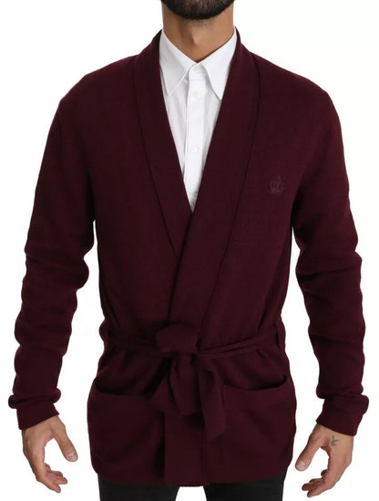 Dolce &amp; Gabbana Bordeauxfarbener Cardigan-Pullover aus Kaschmir mit Krone