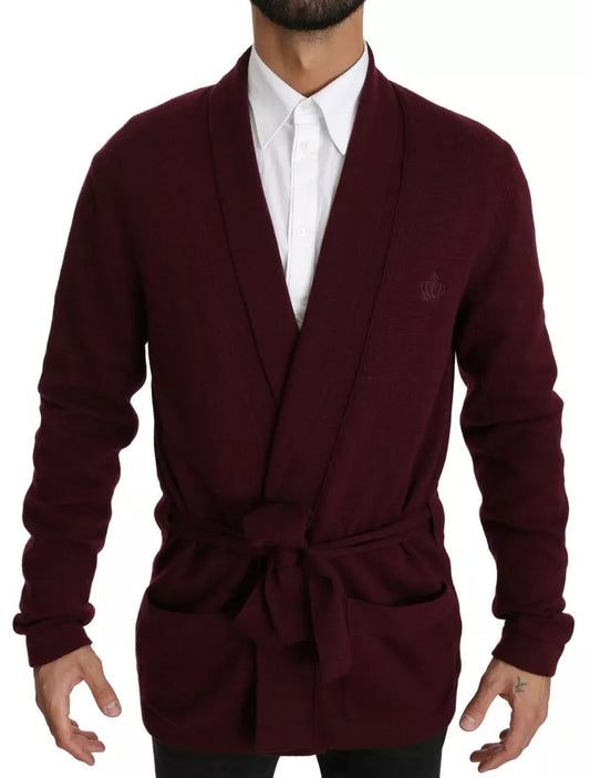 Dolce &amp; Gabbana Bordeauxfarbener Cardigan-Pullover aus Kaschmir mit Krone