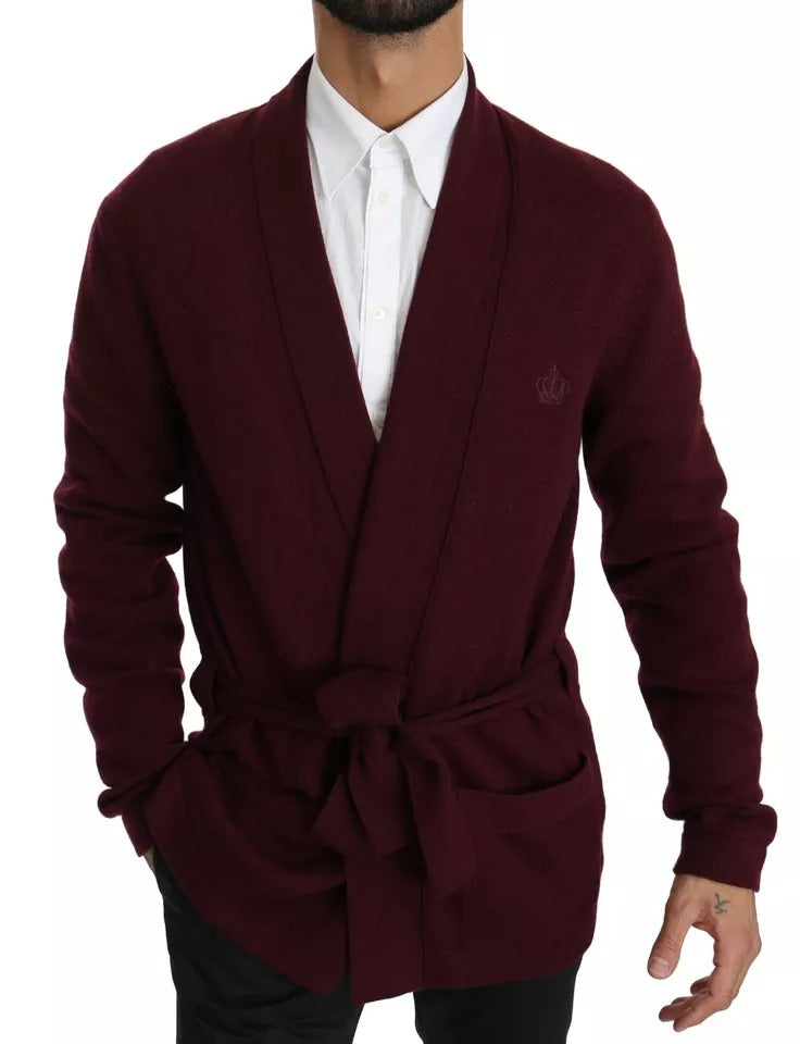 Dolce &amp; Gabbana Bordeauxfarbener Cardigan-Pullover aus Kaschmir mit Krone