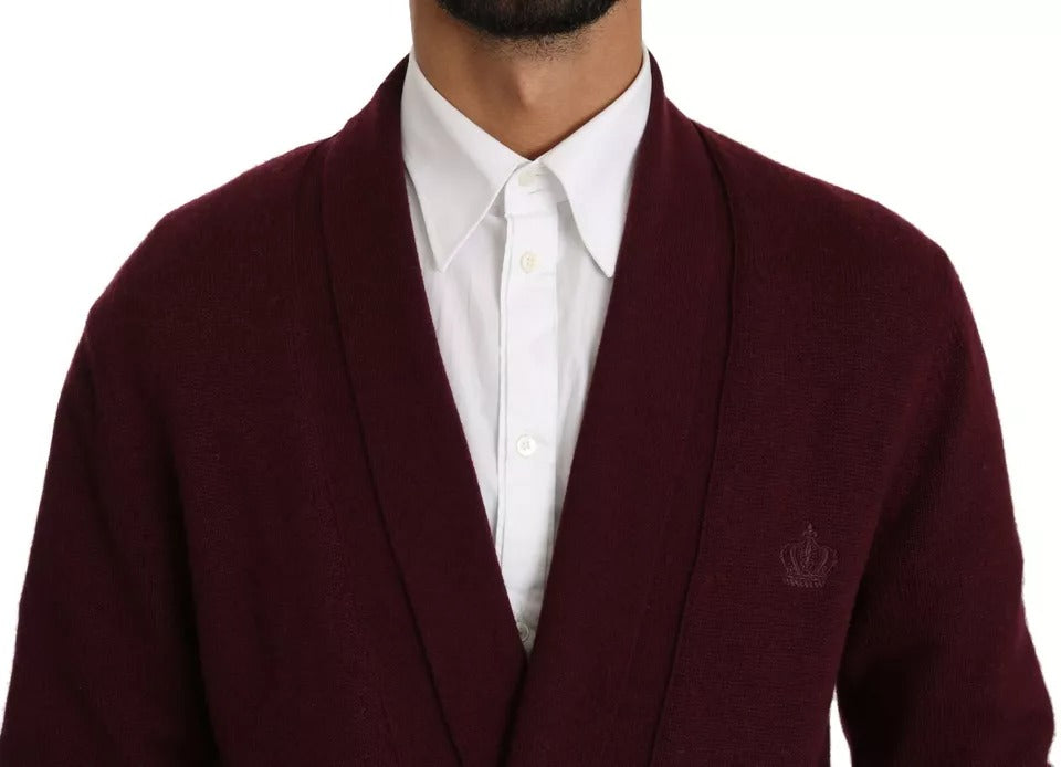 Dolce &amp; Gabbana Bordeauxfarbener Cardigan-Pullover aus Kaschmir mit Krone