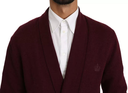 Dolce &amp; Gabbana Bordeauxfarbener Cardigan-Pullover aus Kaschmir mit Krone