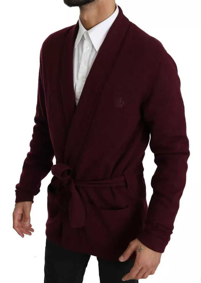 Dolce &amp; Gabbana Bordeauxfarbener Cardigan-Pullover aus Kaschmir mit Krone