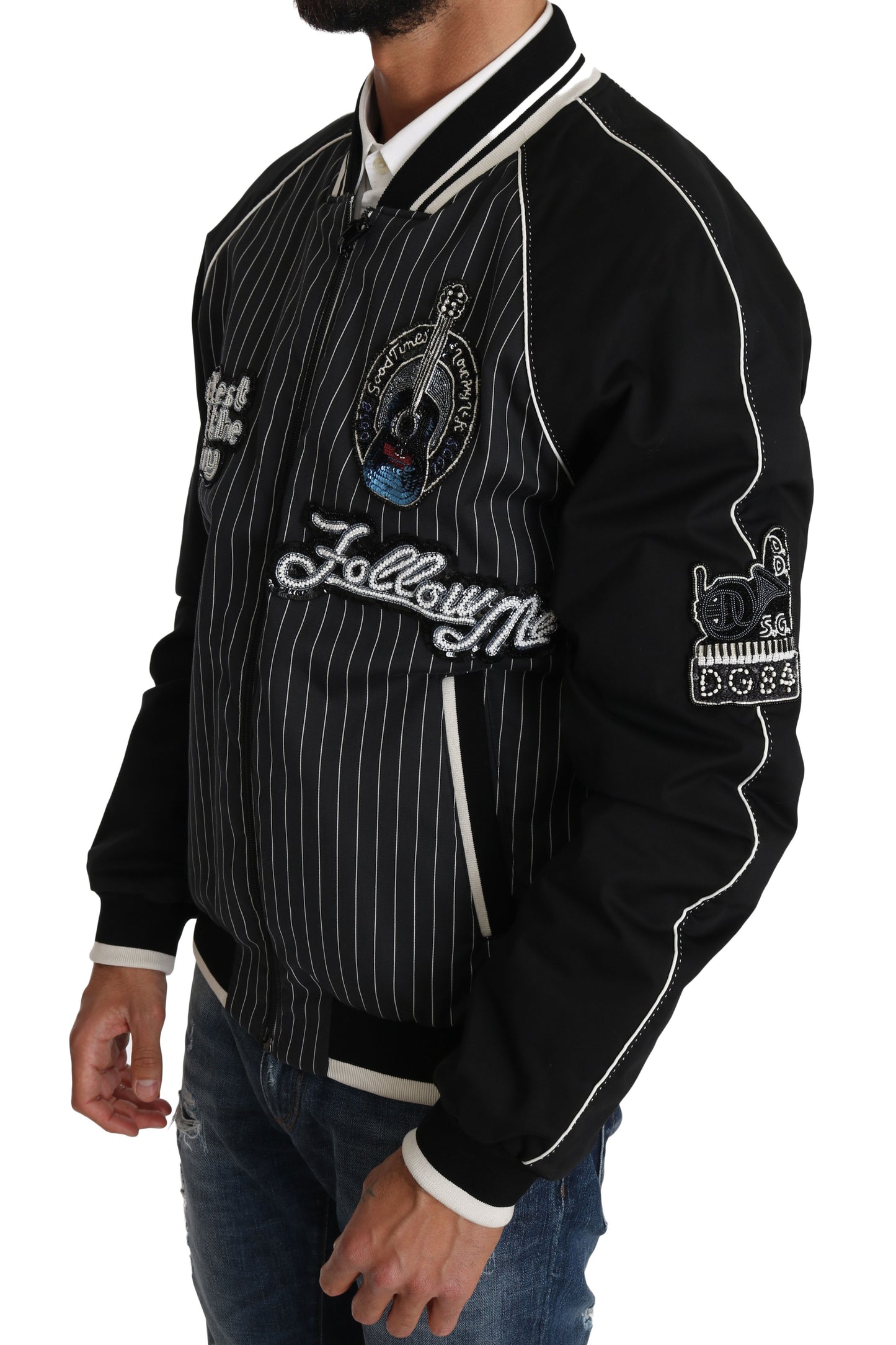 Dolce &amp; Gabbana Schwarze Jacke mit Pailletten und Perlen, DD58 SG62