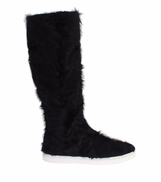 Dolce &amp; Gabbana Schwarze Xiangao-Lederstiefel aus Lammfell