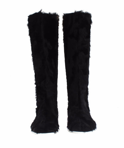 Dolce &amp; Gabbana Schwarze Xiangao-Lederstiefel aus Lammfell