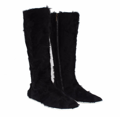Dolce &amp; Gabbana Schwarze Xiangao-Lederstiefel aus Lammfell