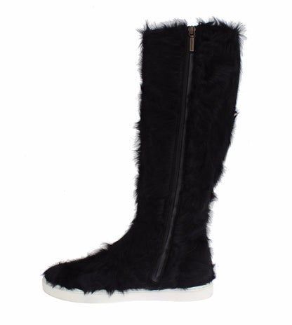 Dolce &amp; Gabbana Schwarze Xiangao-Lederstiefel aus Lammfell