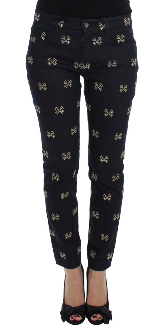 Dolce &amp; Gabbana – Slim Fit-Jeans „KATE“ mit blauer Schlüsselstickerei