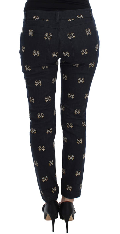 Dolce &amp; Gabbana – Slim Fit-Jeans „KATE“ mit blauer Schlüsselstickerei