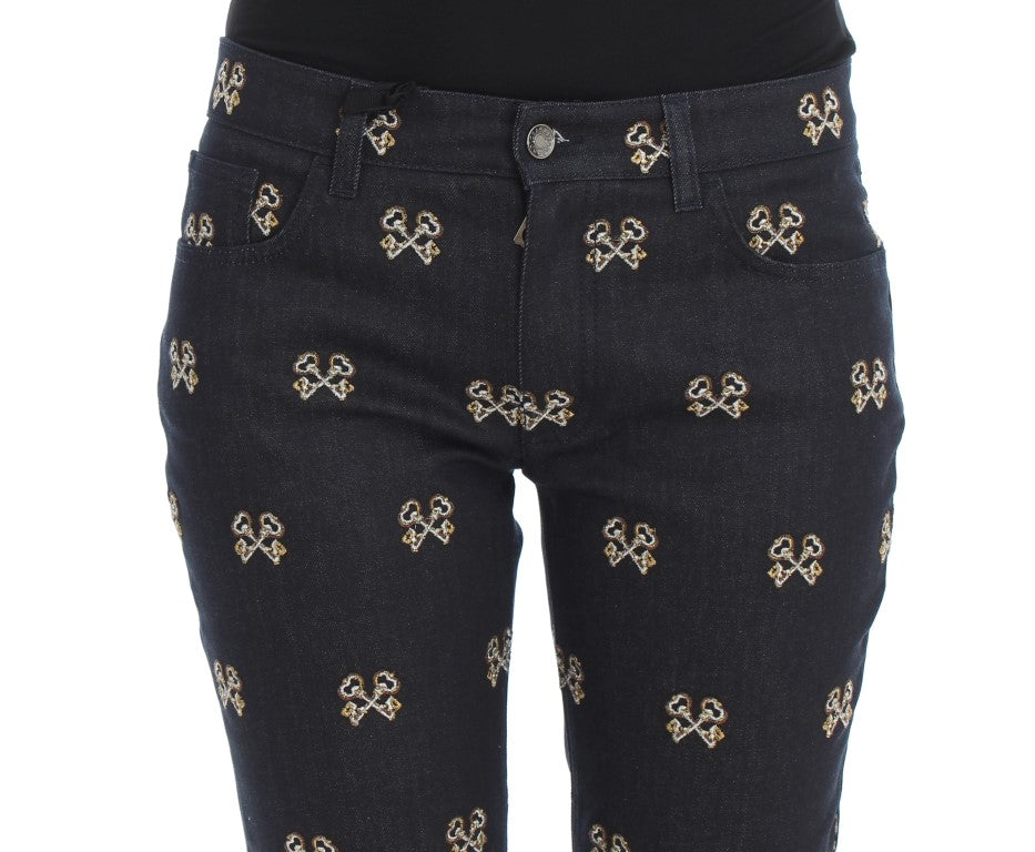 Dolce &amp; Gabbana – Slim Fit-Jeans „KATE“ mit blauer Schlüsselstickerei