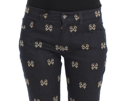 Dolce &amp; Gabbana – Slim Fit-Jeans „KATE“ mit blauer Schlüsselstickerei
