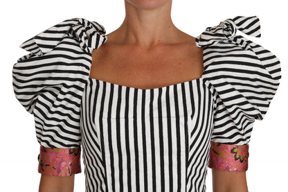 Dolce &amp; Gabbana – Weißes, schwarz gestreiftes Crop-Top mit Puffärmeln