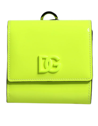 Dolce &amp; Gabbana Yellow Green Bifold DG Logo Neck Strap Cardholder Wallet