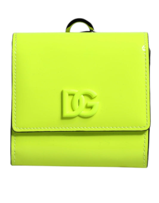 Dolce &amp; Gabbana Yellow Green Bifold DG Logo Neck Strap Cardholder Wallet