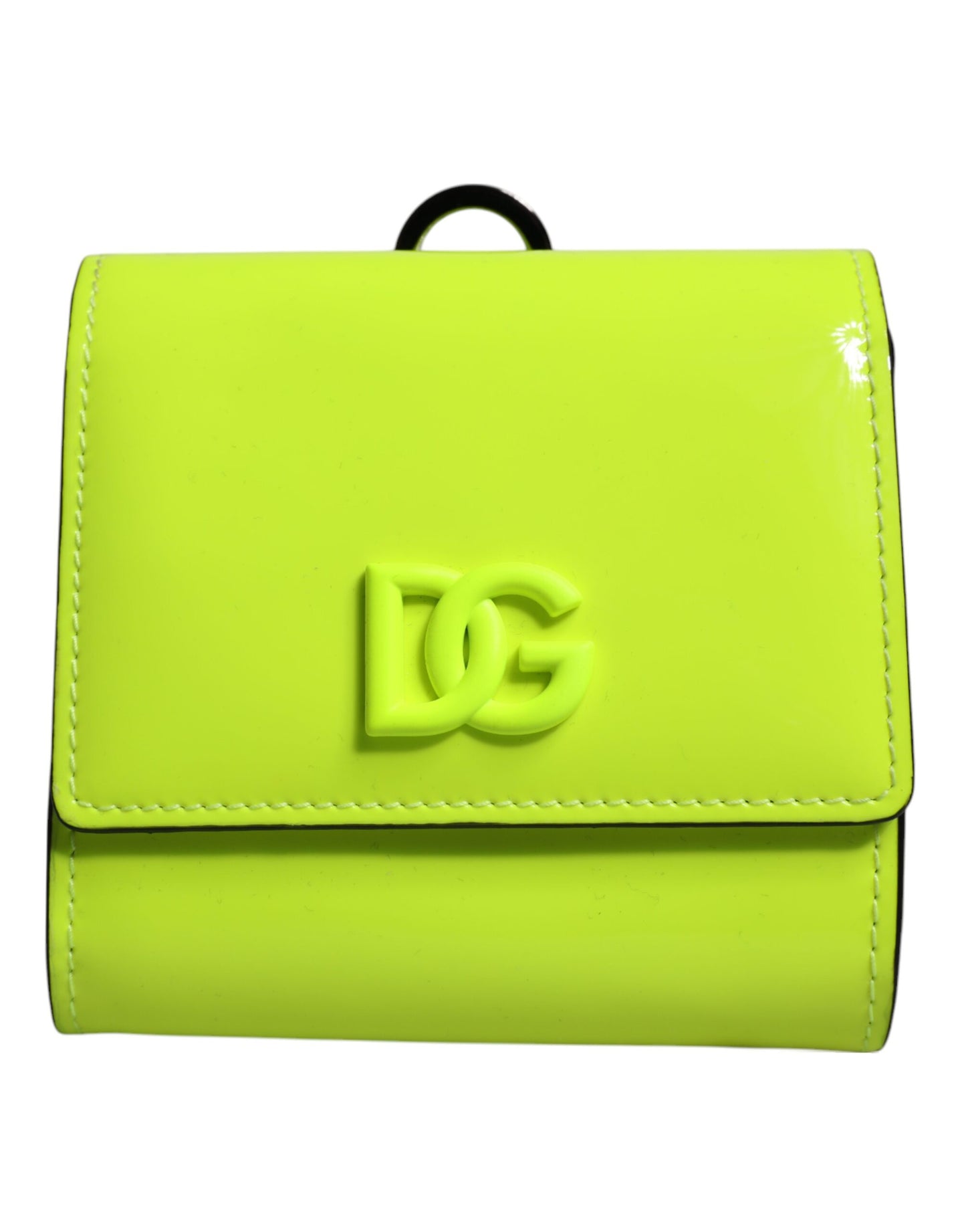 Dolce &amp; Gabbana Yellow Green Bifold DG Logo Neck Strap Cardholder Wallet