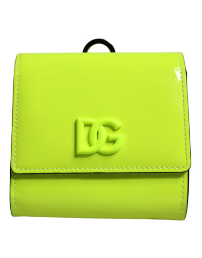 Dolce &amp; Gabbana Yellow Green Bifold DG Logo Neck Strap Cardholder Wallet