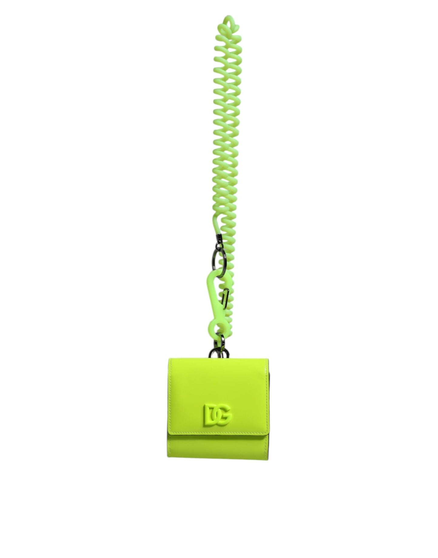 Dolce &amp; Gabbana Yellow Green Bifold DG Logo Neck Strap Cardholder Wallet