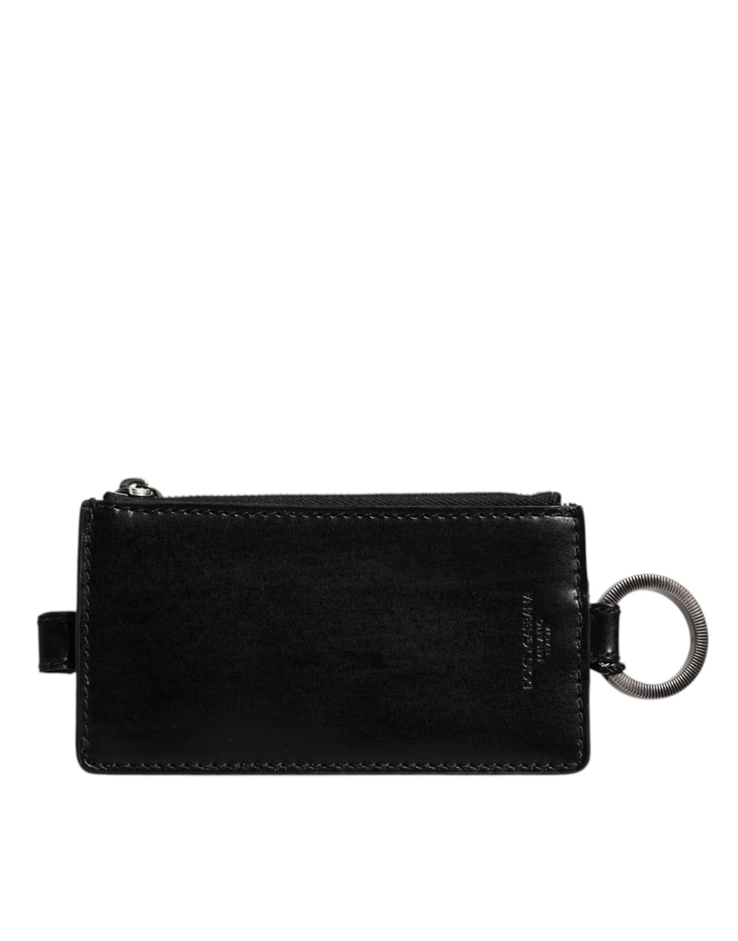 Dolce &amp; Gabbana Black Horse Leather Lanyard Logo Card Holder Wallet