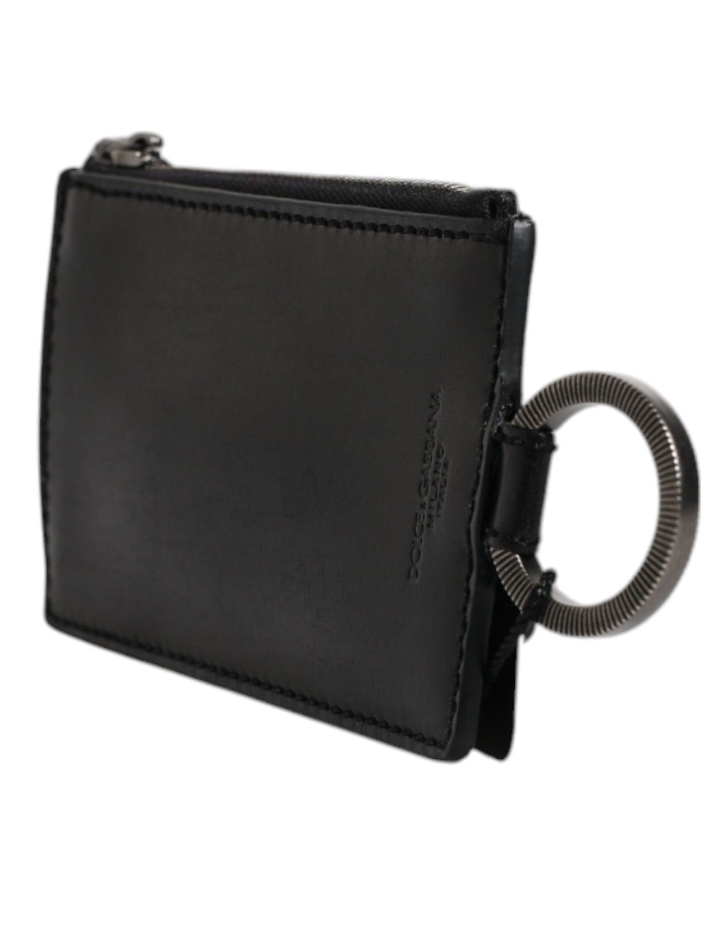 Dolce &amp; Gabbana Black Horse Leather Lanyard Logo Card Holder Wallet