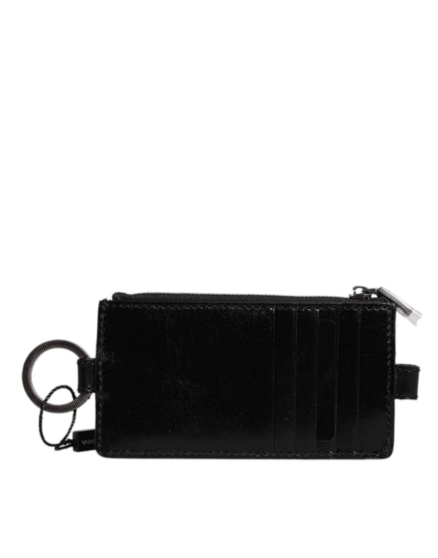 Dolce &amp; Gabbana Black Horse Leather Lanyard Logo Card Holder Wallet