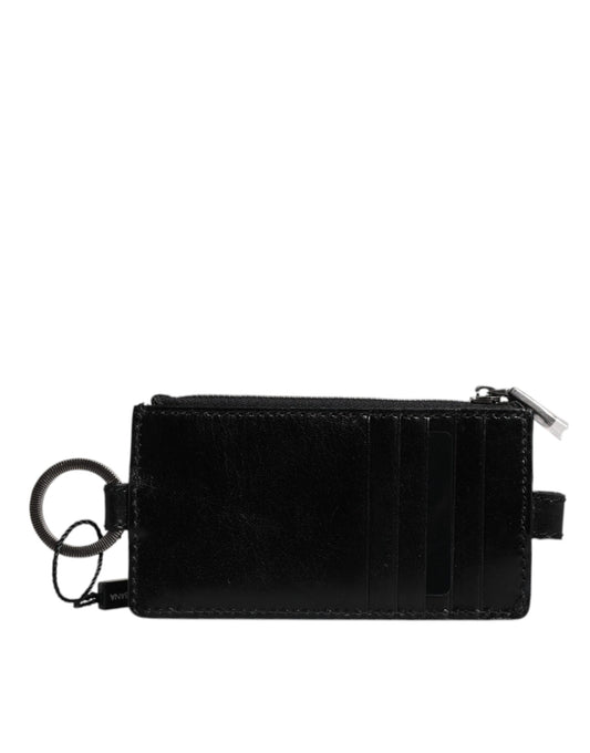 Dolce &amp; Gabbana Black Horse Leather Lanyard Logo Card Holder Wallet