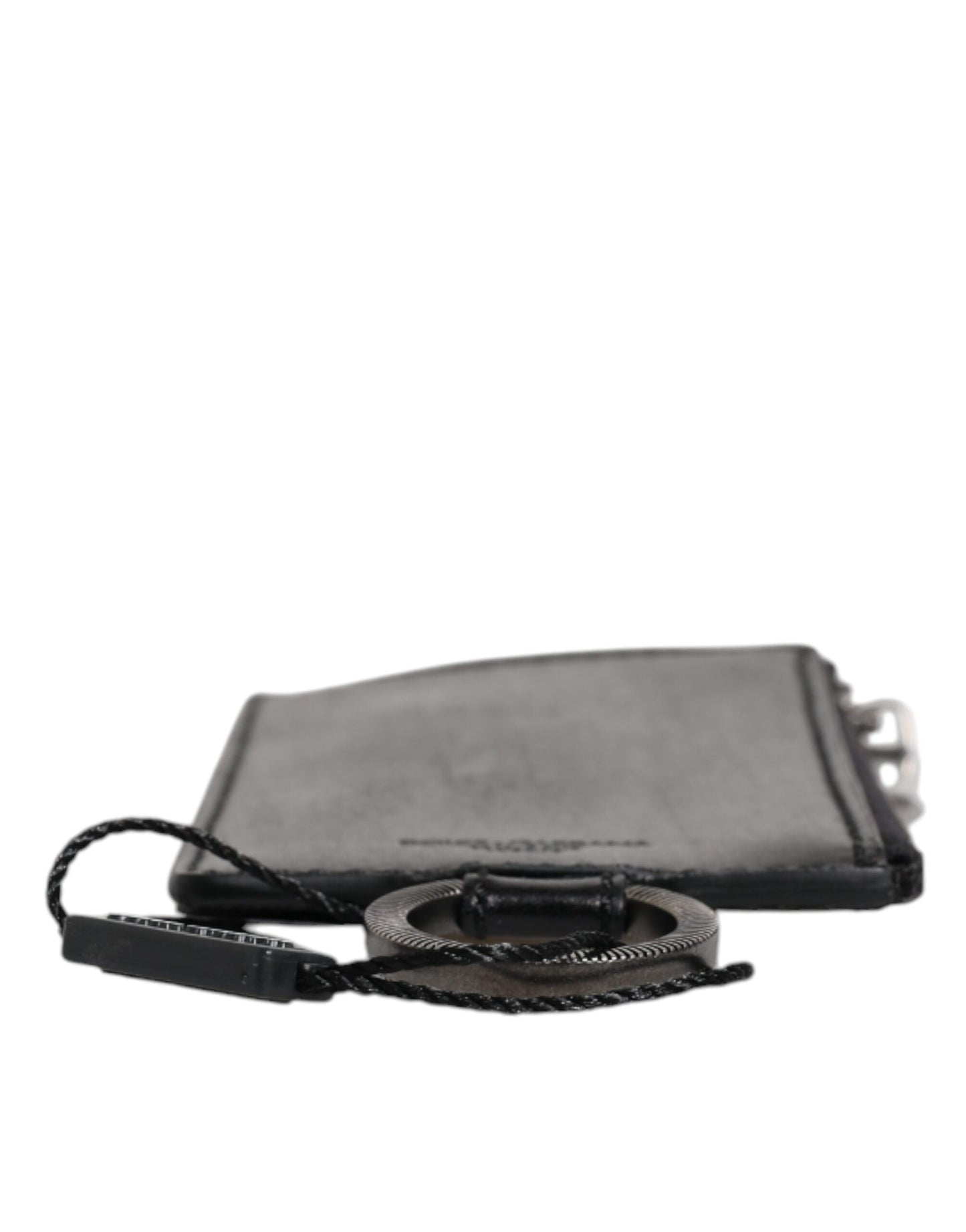 Dolce &amp; Gabbana Black Horse Leather Lanyard Logo Card Holder Wallet