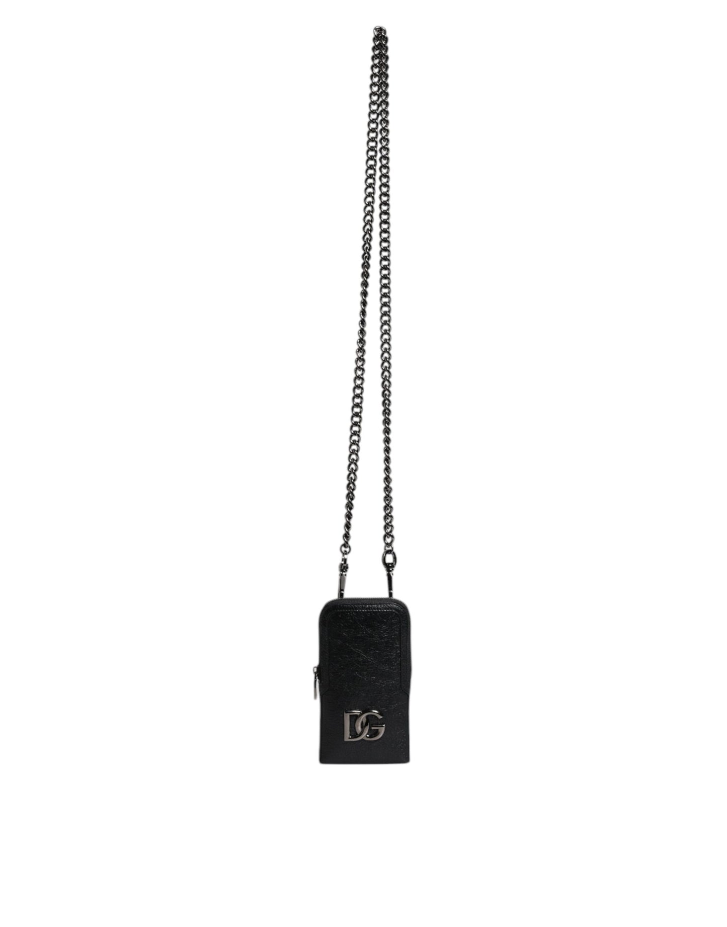 Dolce &amp; Gabbana Black Leather Purse Crossbody Chain Sling Phone Bag