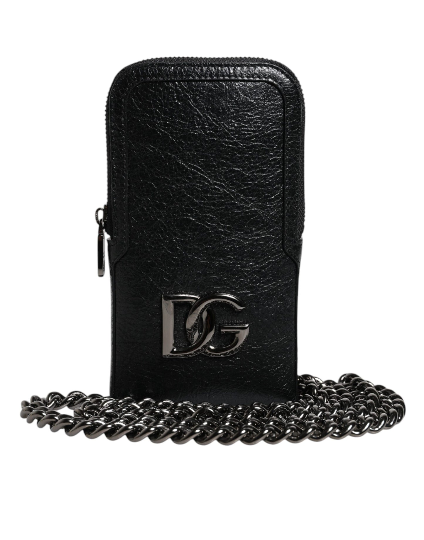 Dolce &amp; Gabbana Black Leather Purse Crossbody Chain Sling Phone Bag