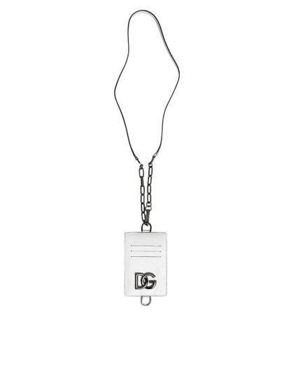 Dolce &amp; Gabbana White Calf Leather Lanyard Logo Card Holder Wallet