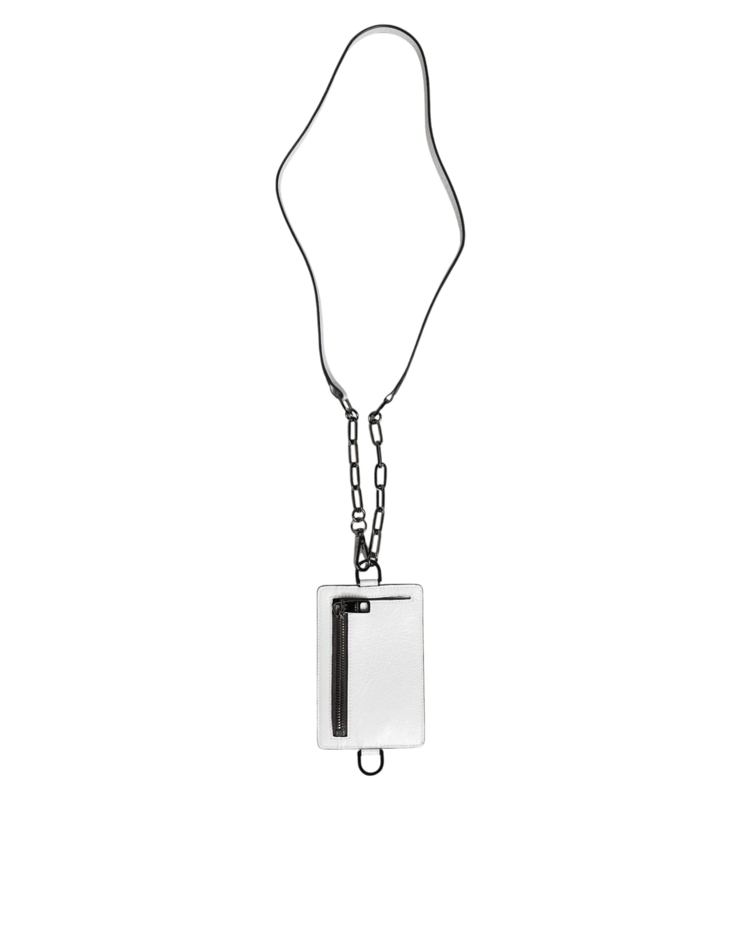 Dolce &amp; Gabbana White Calf Leather Lanyard Logo Card Holder Wallet