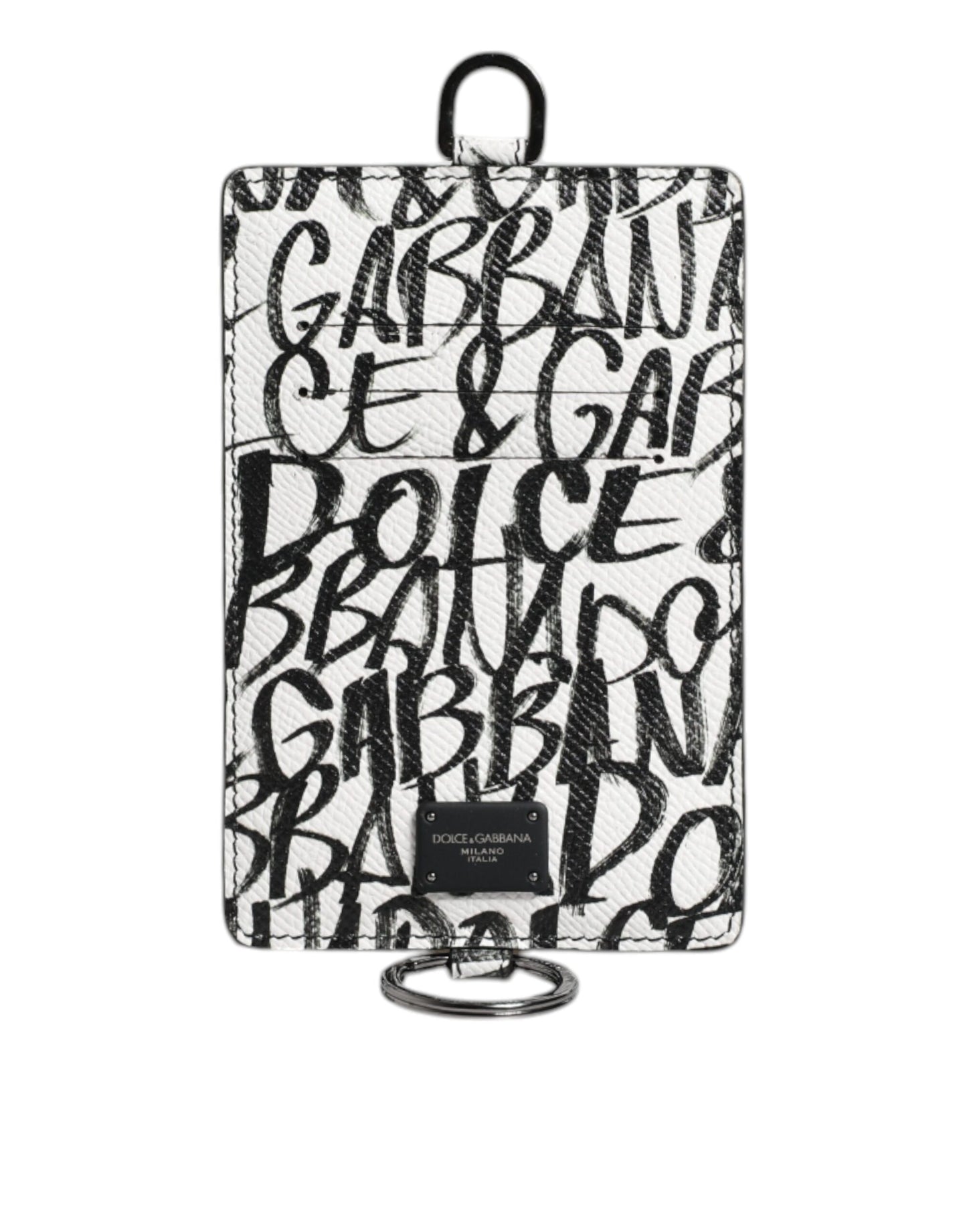 Dolce &amp; Gabbana White Leather Lanyard Logo Print Card Holder Wallet
