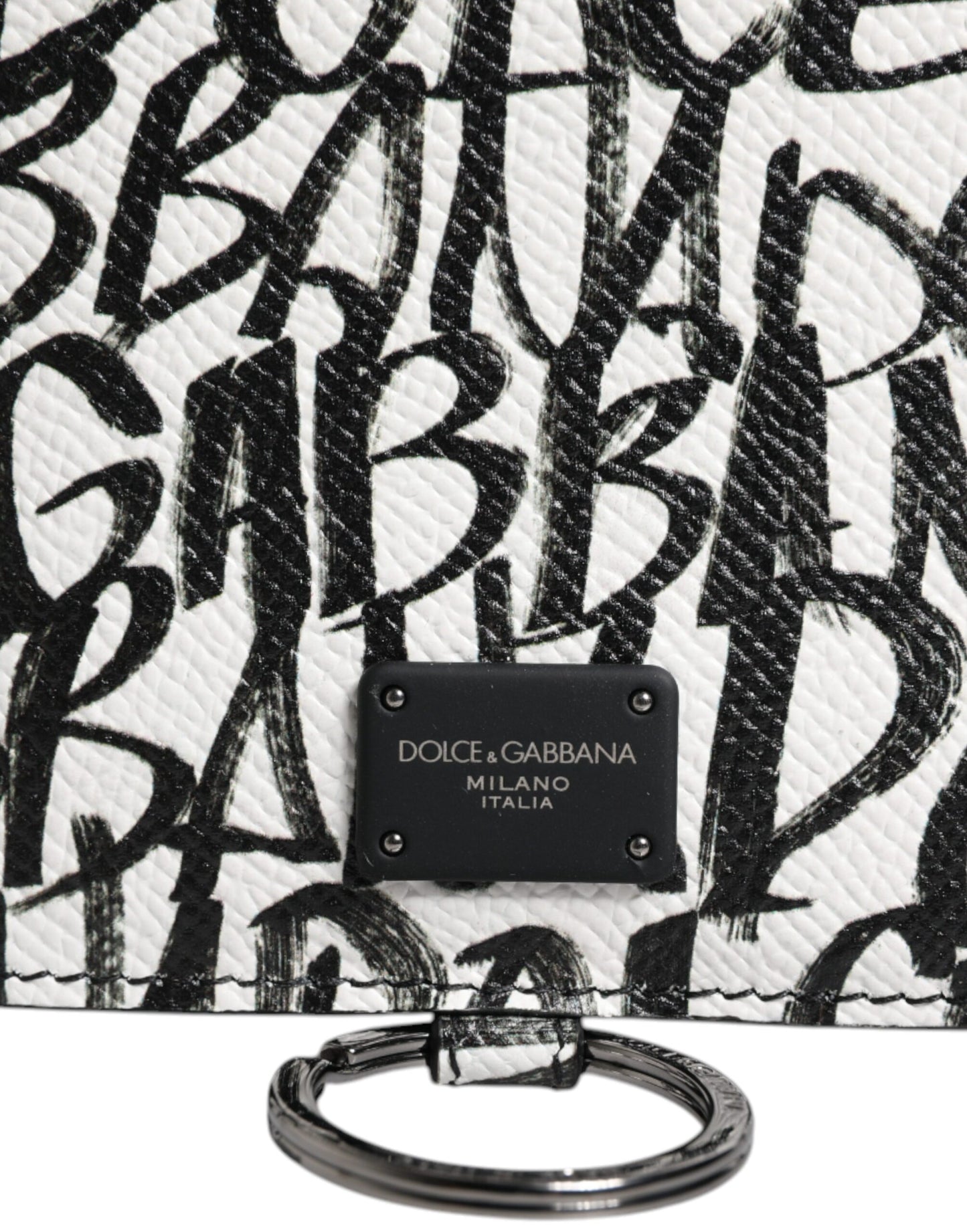 Dolce &amp; Gabbana White Leather Lanyard Logo Print Card Holder Wallet