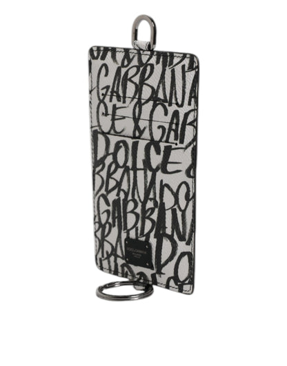 Dolce &amp; Gabbana White Leather Lanyard Logo Print Card Holder Wallet